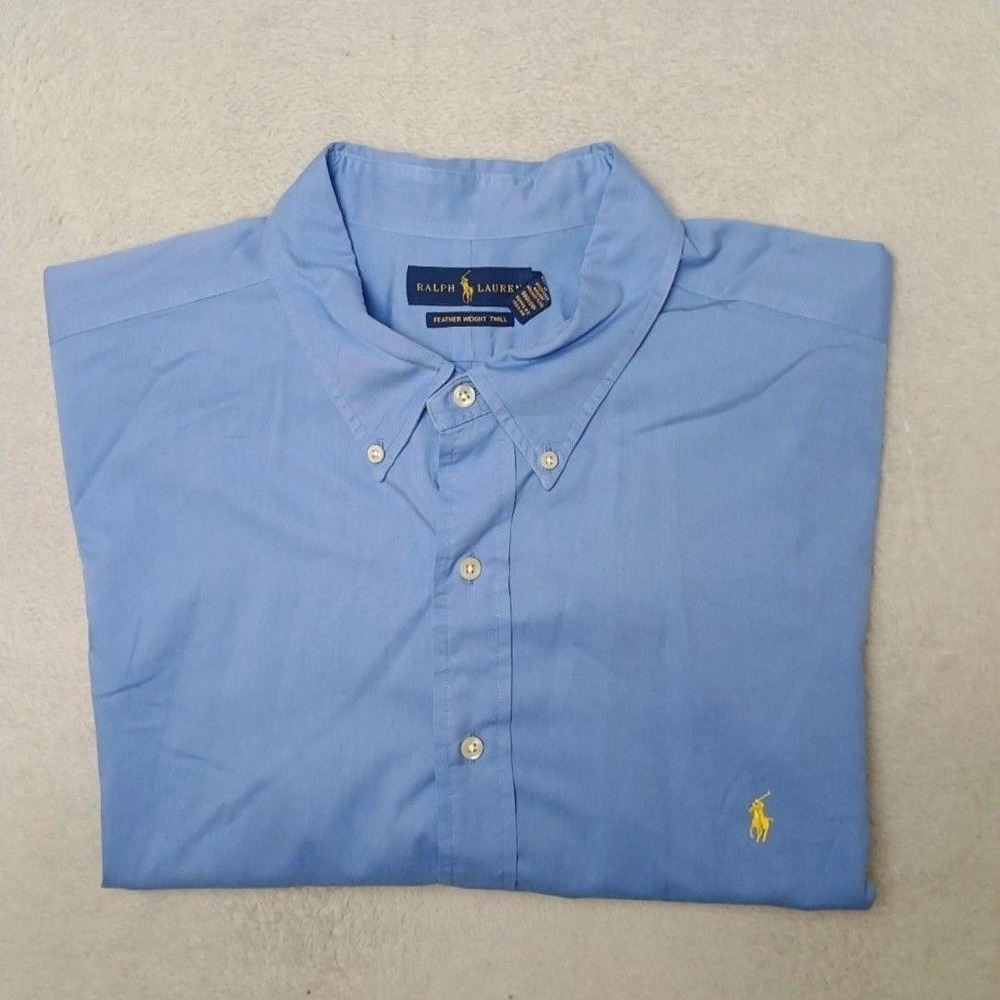 Ralph Lauren Shirt Mens Big 2XB Blue Featherweight Twill Button-Up Short Sleeve